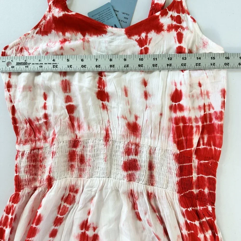 Studio West Maxi Dress Size M Orange White Tie Dye Lace Trim Sleeveless Boho NWT